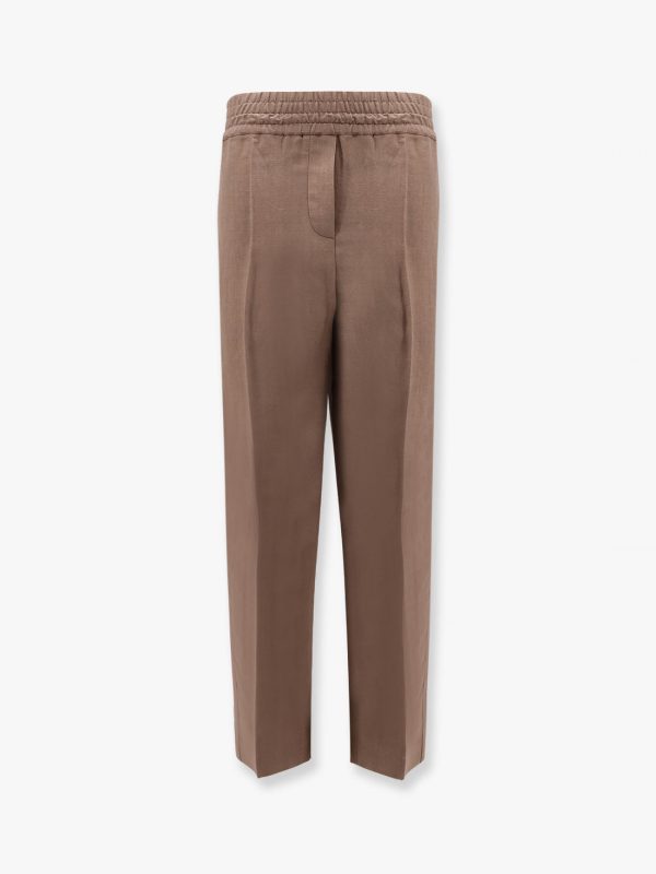 Viscose and linen trousers with ton-sur-ton lateral band