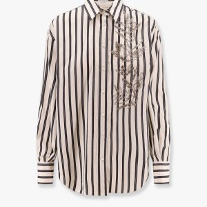 Striped cotton and silk shirt with embroidery