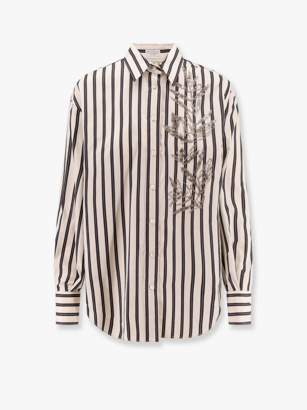 Striped cotton and silk shirt with embroidery