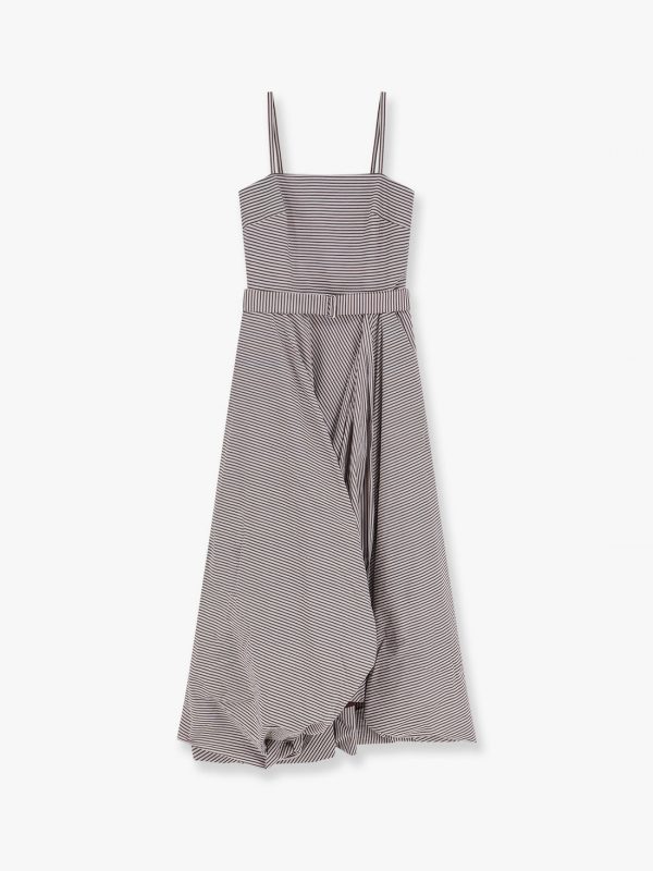 Striped cotton long dress with wide panel