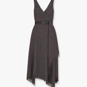 Virgin wool tweed dress with leather belt
