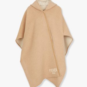 Wool and cashmere poncho with leather profiles