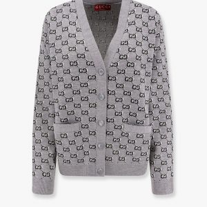 Wool blend cardigan with all-over gg motif