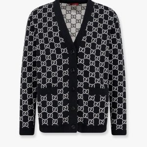 Reversible wool cardigan with gg intarsia