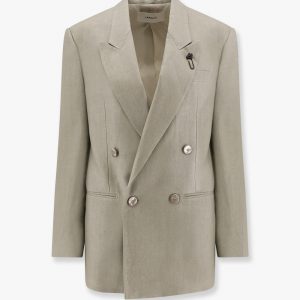 Cameron linen blazer with iconic brooch