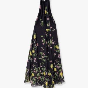 Plumeria ramie dress with multicolor print