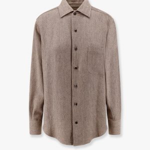 André linen shirt with herringbone motif