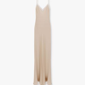 Satin long dress with lace details