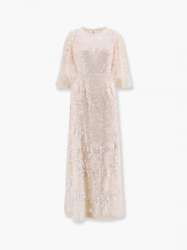 Tulle long dress with all-over sequins