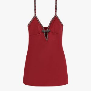 Satin mini dress with jewel details