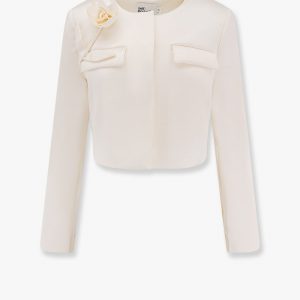 Satin blazer with 3d flower