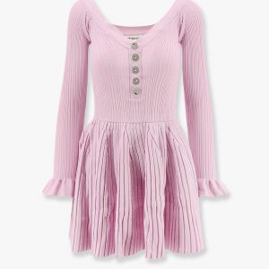 Ribbed knit mini dress with jewel buttons
