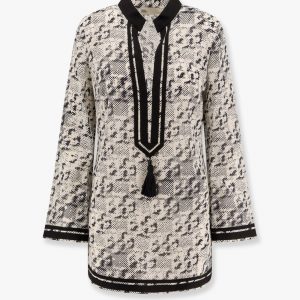 Silk and cotton tunic with pixelated logo print