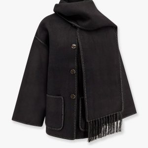 Wool blend coat with embroidery and scarf