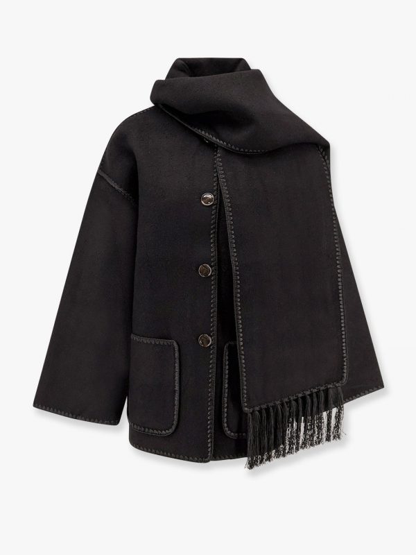 Wool blend coat with embroidery and scarf
