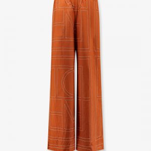 Silk trousers with monogram logo embroidery