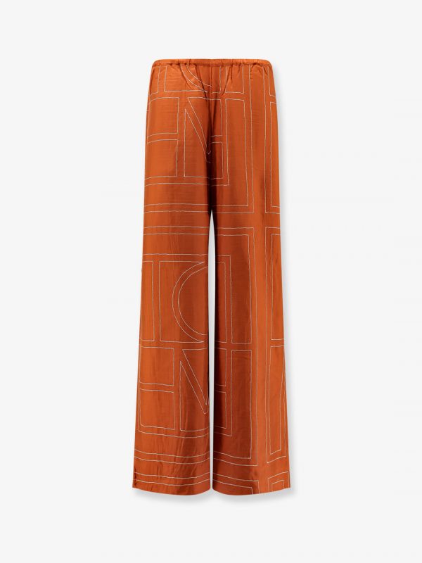 Silk trousers with monogram logo embroidery