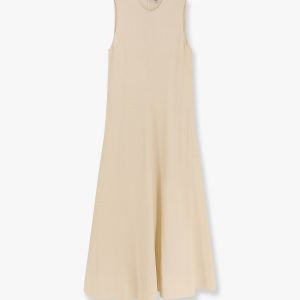 Woven stripe viscose and linen dress