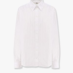 Striped organic cotton shirt with monogram embroidered logo
