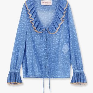 Polka-dots silk shirt with lace profile