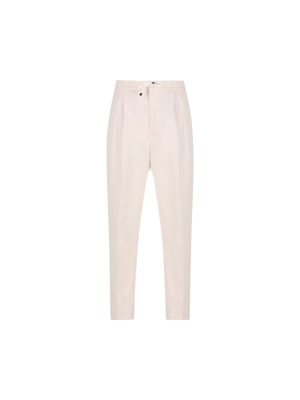 Pantaloni realizzati in lino e cotone.