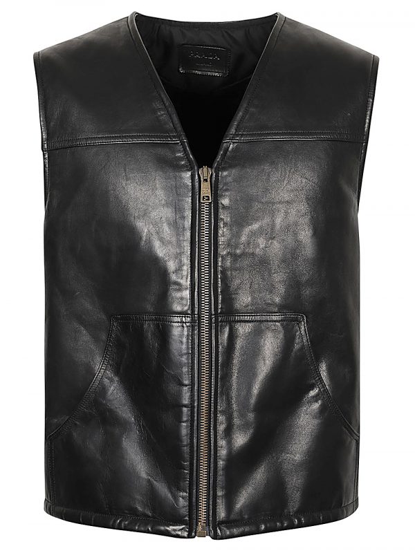 GILET IN PELLE CON LOGO